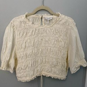 Apiece Apart Women's Ave Smocked Organic Cotton Top Size X-Large Cream